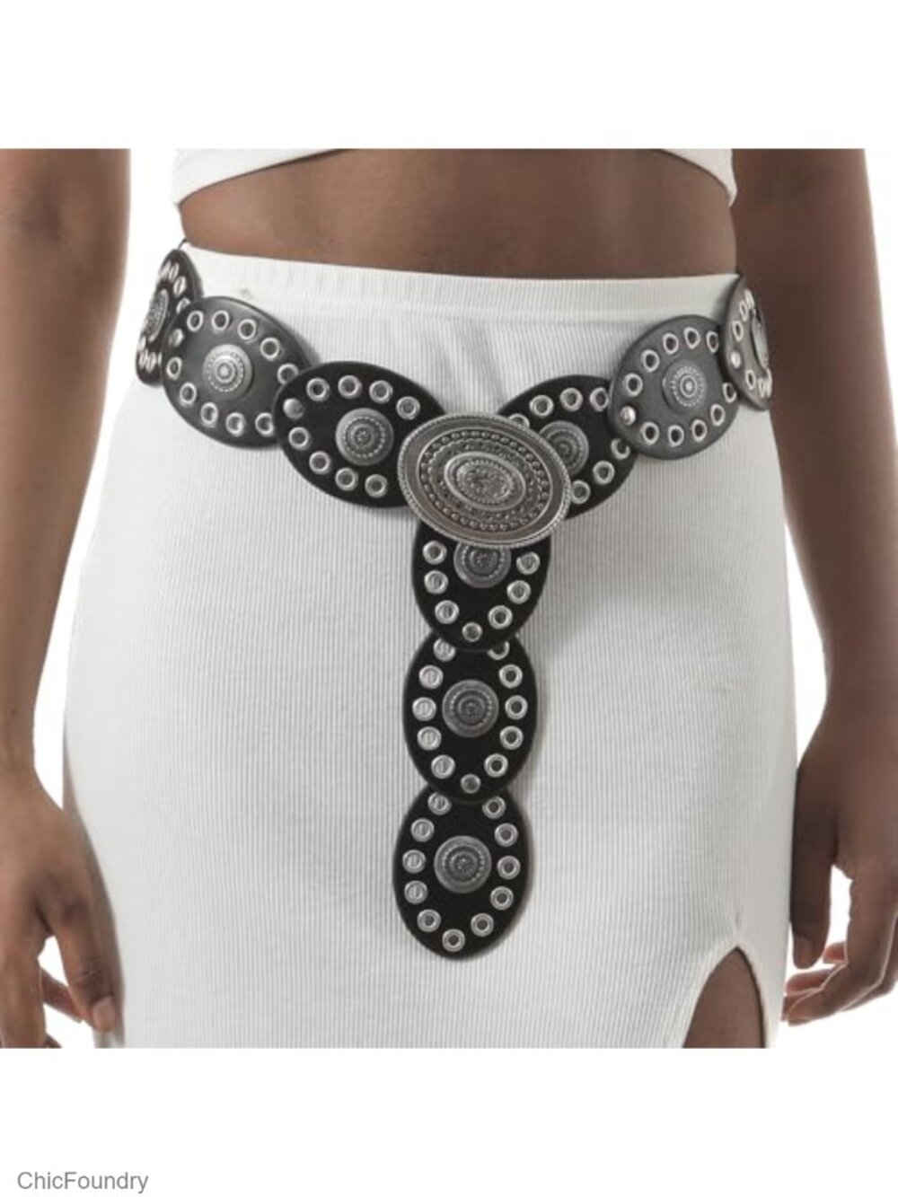 Women's Concho Chain Belt, Western Metal Hollowed Carved Belt for Dresses &